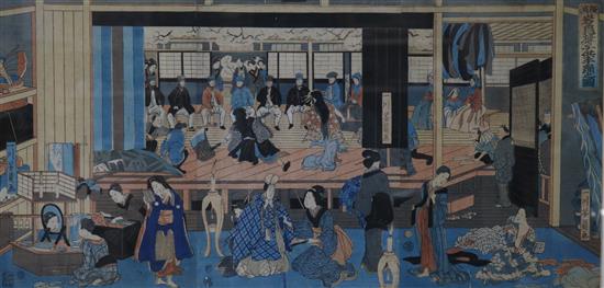 Utagawa Yoshikazu (act. 1850-70), A Childrens Dance Performance at the Gankiro Teahouse in Yokohama overall 14 x 29in.